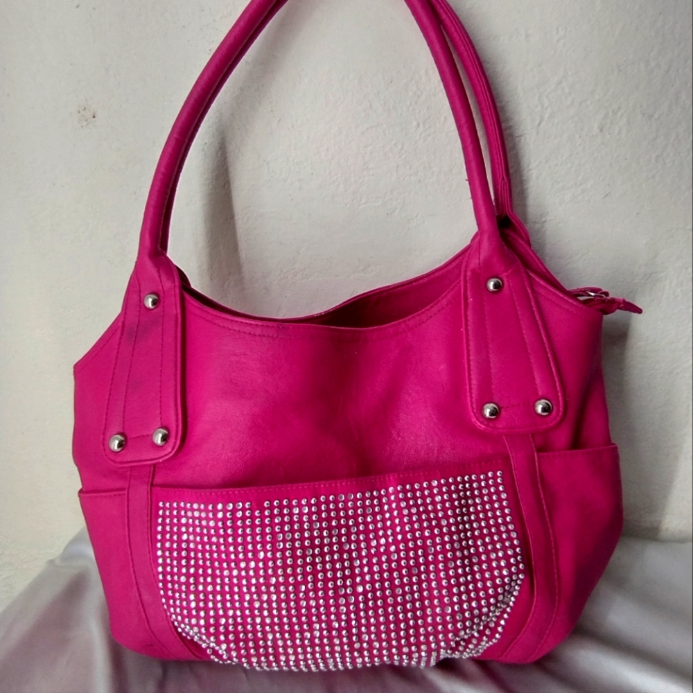 Women's hot pink leather handbag
